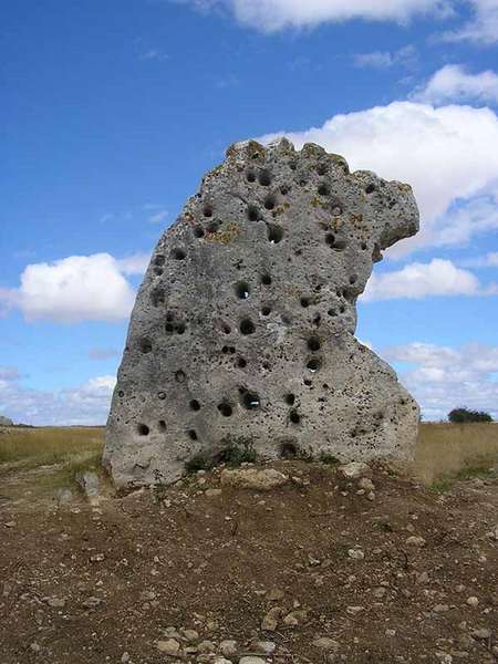 Menhir de Piedra Alta, con sus característicos huecos.